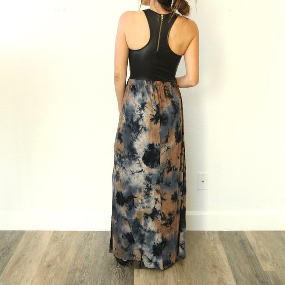 Love Culture Maxi Dress Pleather Tie Dye Black - Picture 2 of 5